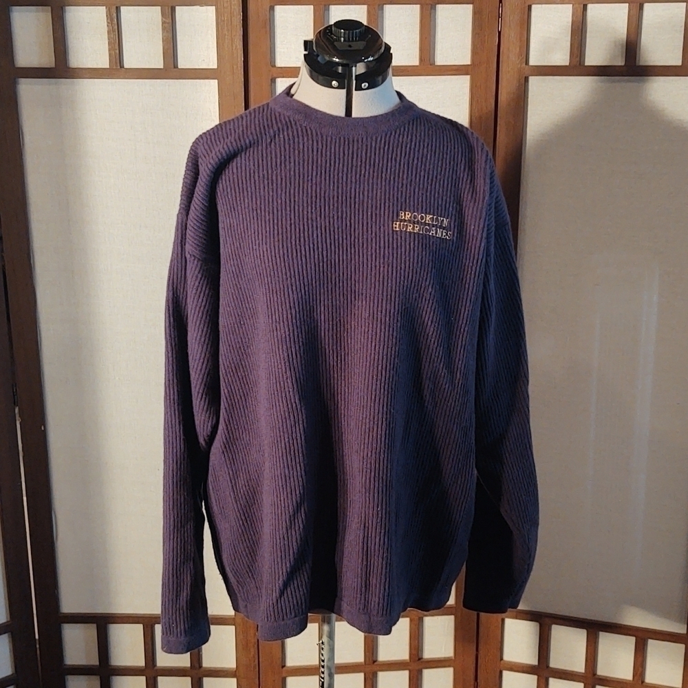 Vintage Columbia Navy Merino Wool Blend Ribbed Sweater Sz XL